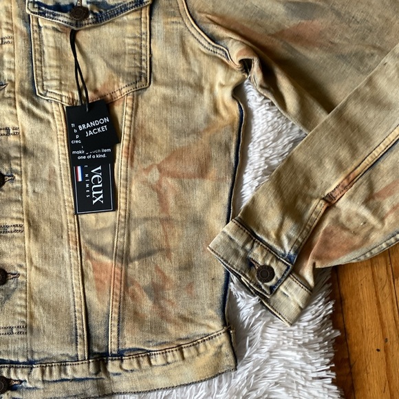 New men’s Sz L Si Tu Veux casual tie dyed casual party denim jean jacket - Picture 8 of 14